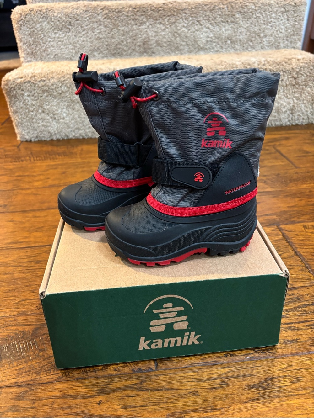 Kamik Kids Gray and Red Waterproof Snow Boots